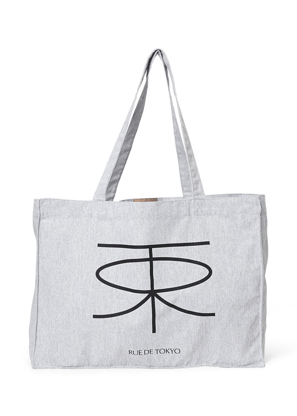 rue de tokyo COTTON CANVAS SHOPPING BAG GREY W. BLACK PRINT
