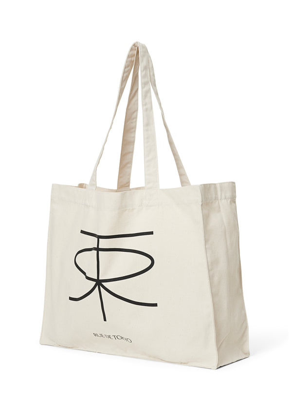 Rue De Tokyo COTTON CANVAS SHOPPING BAG NATURAL W. BLACK PRINT - NATURAL / BLACK PRINT