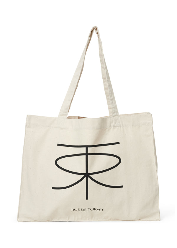 rue de tokyo COTTON CANVAS SHOPPING BAG NATURAL W. BLACK PRINT - NATURAL / BLACK PRINT
