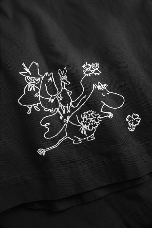 Rue De Tokyo PEN MOOMIN COTTON TWILL - BLACK WHITE EMBROIDERY