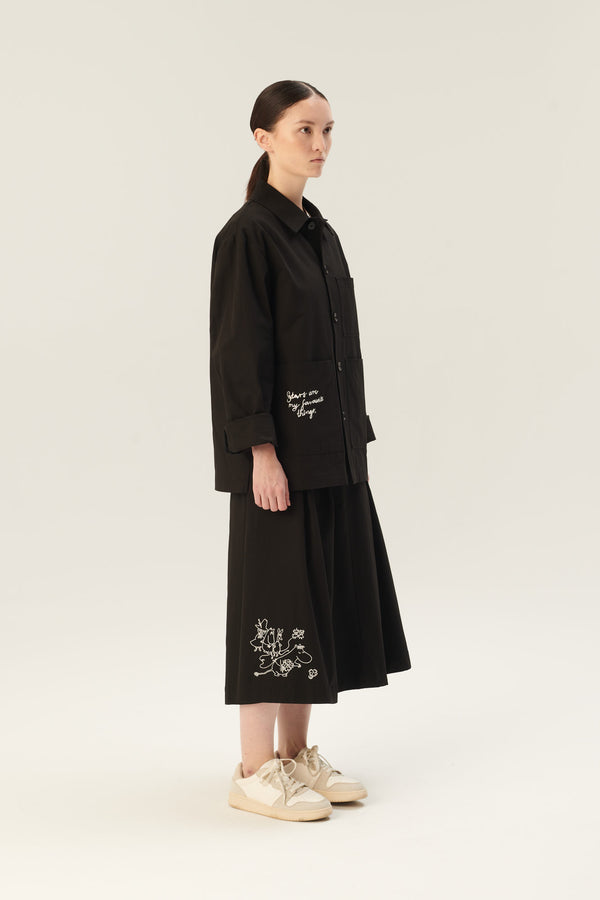 rue de tokyo PEN MOOMIN COTTON TWILL - BLACK WHITE EMBROIDERY