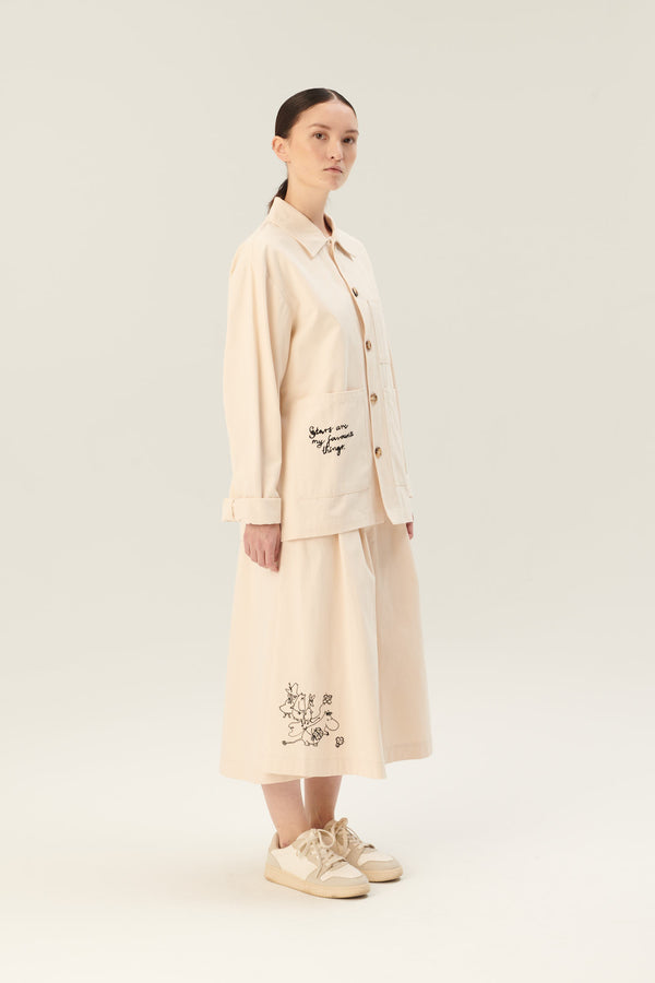 rue de tokyo PEN MOOMIN COTTON TWILL - IVORY BLACK EMBROIDERY