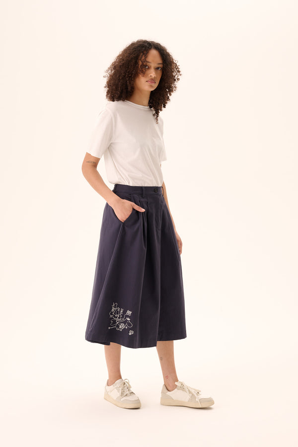Rue De Tokyo PEN MOOMIN COTTON TWILL - NAVY CHALK EMBROIDERY