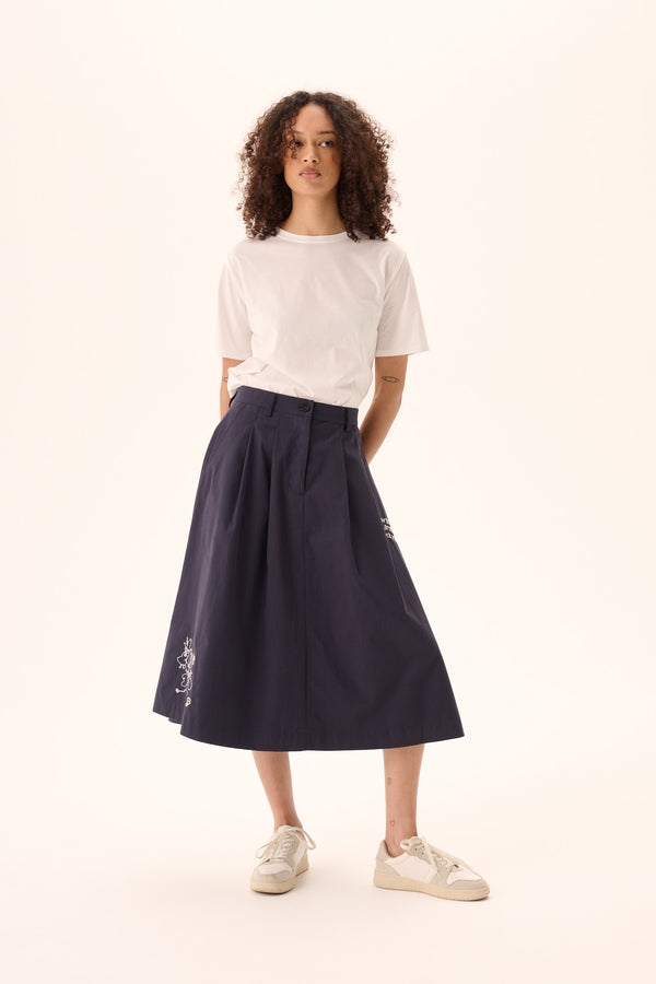 rue de tokyo PEN MOOMIN COTTON TWILL - NAVY CHALK EMBROIDERY