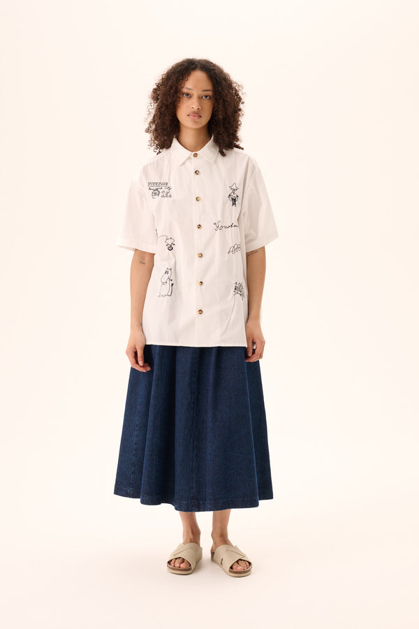 rue de tokyo SALVIO MOOMIN POPLIN EMB - CHALK NAVY EMBROIDERY