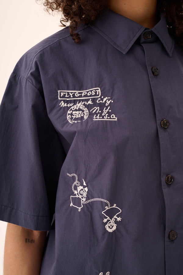 Rue De Tokyo SALVIO MOOMIN POPLIN EMB - NAVY CHALK EMBROIDERY