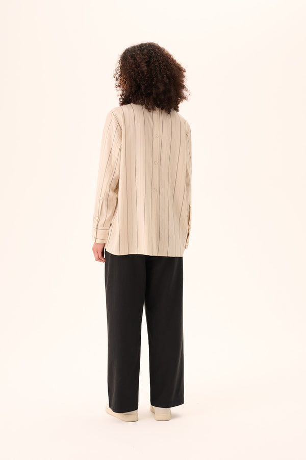 Rue De Tokyo SEIRA STRIPED TENCEL - ECRU BLACK STRIPE