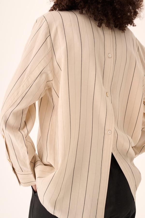 Rue De Tokyo SEIRA STRIPED TENCEL - ECRU BLACK STRIPE