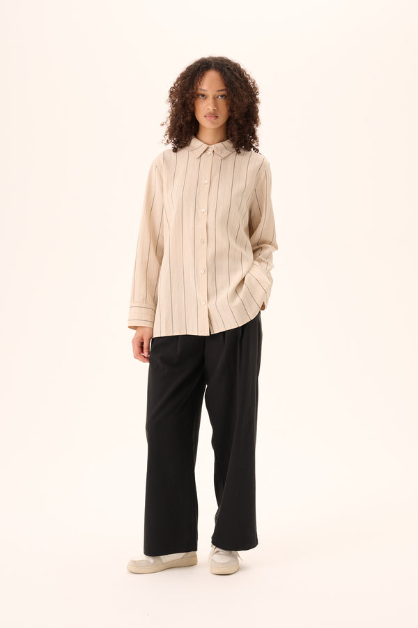 rue de tokyo SEIRA STRIPED TENCEL - ECRU BLACK STRIPE