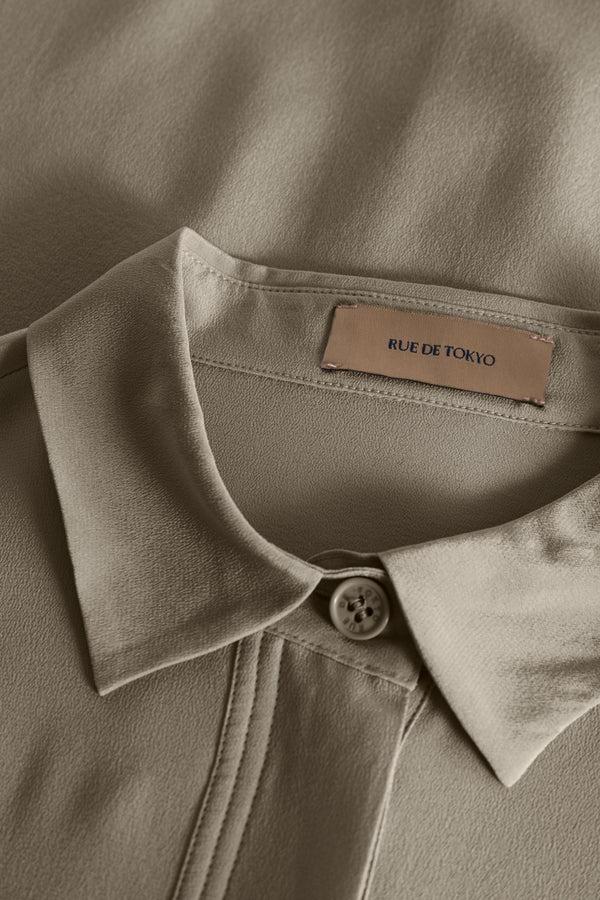 Rue De Tokyo SHELBY CREPE DE CHINE SILK SHIRT WALNUT
