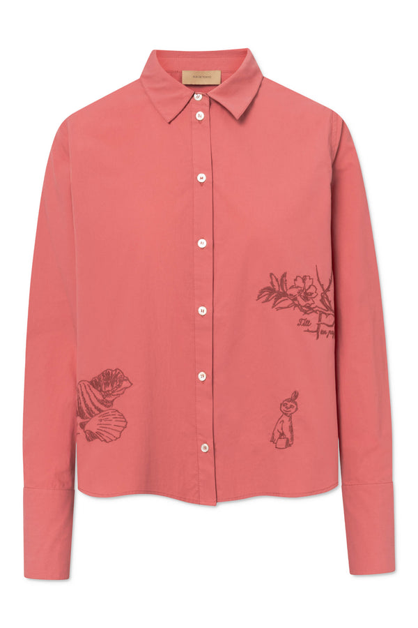 rue de tokyo SYLINA MOOMIN POPLIN EMBROIDERY - RASBERRY ROSE WITH DARK BERRY EMBROIDERY