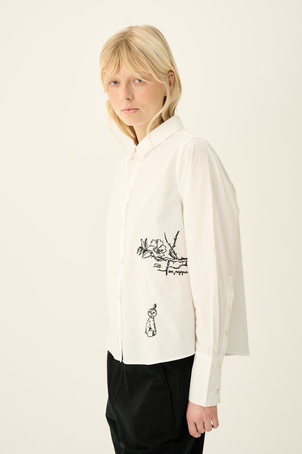 Rue De Tokyo SYLINA MOOMIN POPLIN EMBROIDERY - WHITE WITH BLACK EMBROIDERY
