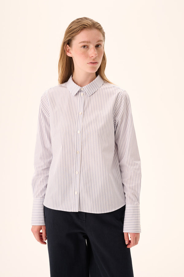 rue de tokyo SYLINA STRIPED SHIRTING - NAVY TRIPLE STRIPE