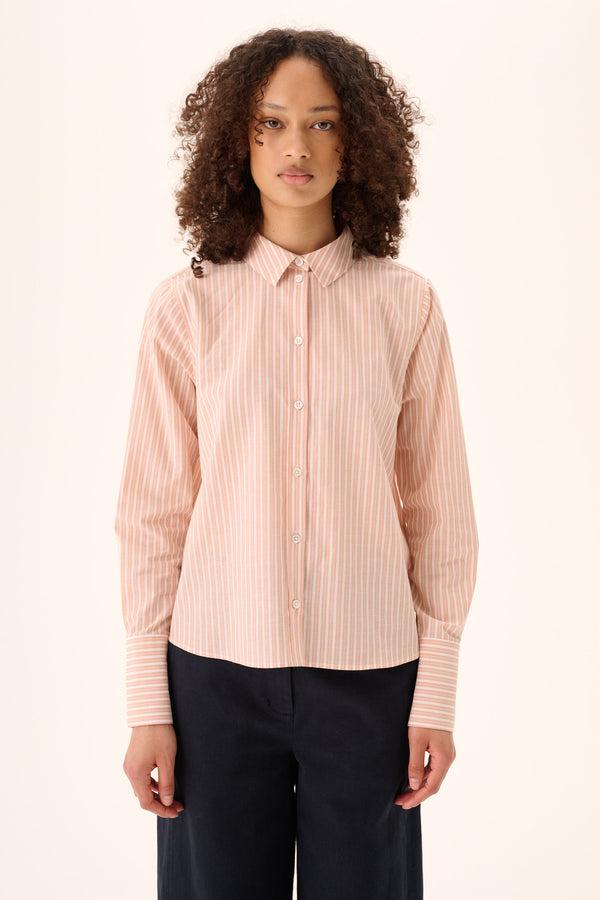 rue de tokyo SYLINA STRIPED SHIRTING - WHITE APRICOT STRIPE