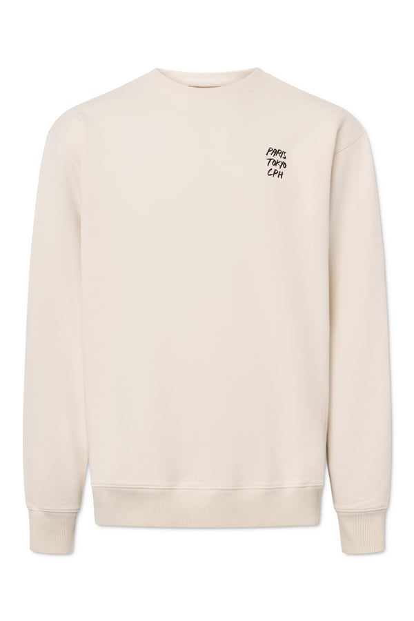 rue de tokyo TAMIR MONOGRAM ORGANIC HEAVY JRSY - NATURAL WHITE WITH BLACK LOGO