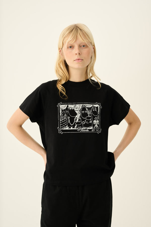 rue de tokyo TEAGAN MOOMIN FAMILY COTTON JERSEY - BLACK WITH WHITE PRINT