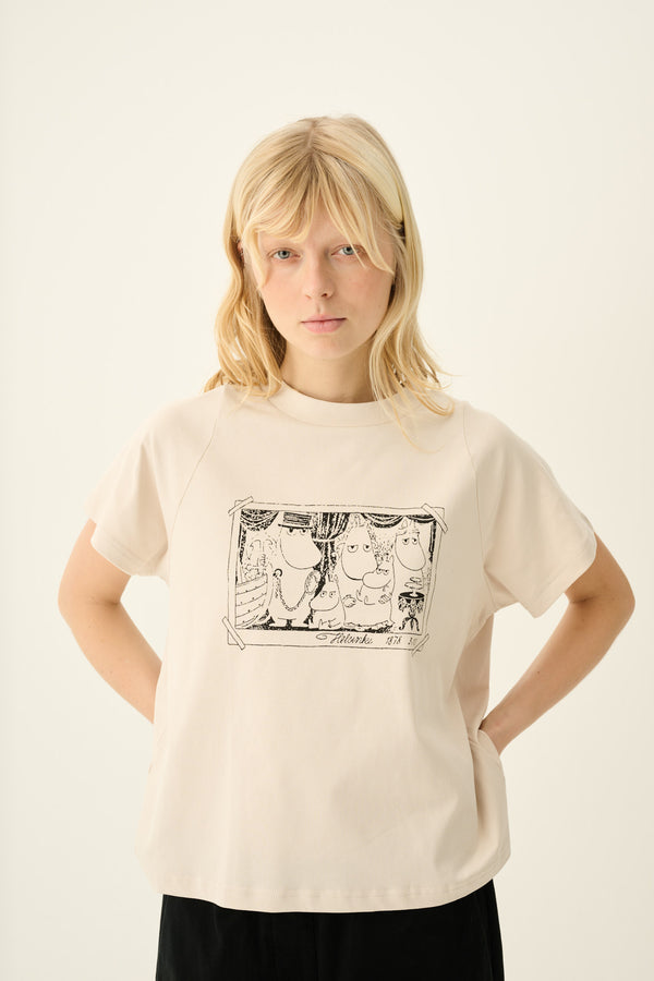 rue de tokyo TEAGAN MOOMIN FAMILY COTTON JERSEY - CHALK WITH BLACK PRINT