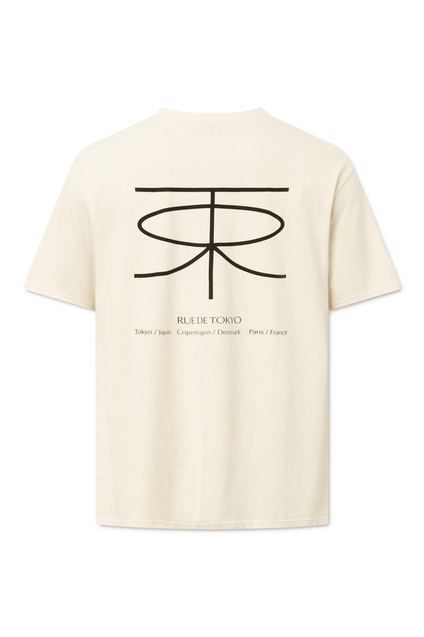 rue de tokyo THORSTEN RECYCLED COTTON JRSY - NATURAL WHITE WITH BLACK LOGO
