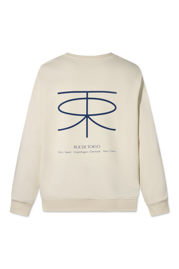 Rue De Tokyo TIM CREWNECK NATURAL WHITE - NATURAL WHITE WITH NAVY PRINT