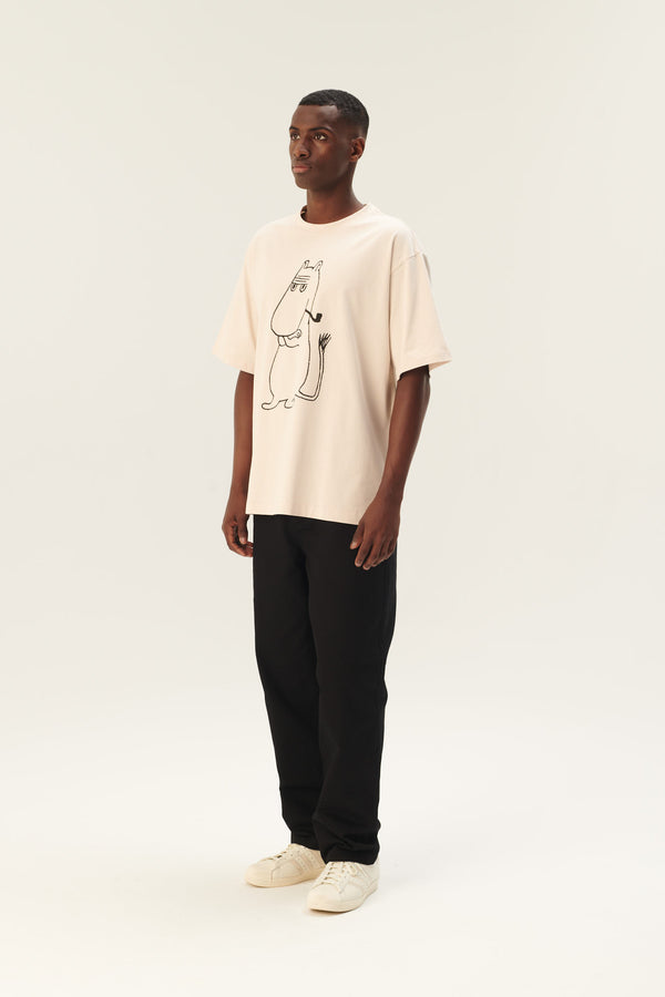 Rue De Tokyo TOYO MOOMIN COTTON JERSEY - CHALK WITH BLACK PRINT