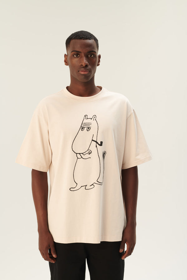 Rue De Tokyo TOYO MOOMIN COTTON JERSEY - CHALK WITH BLACK PRINT