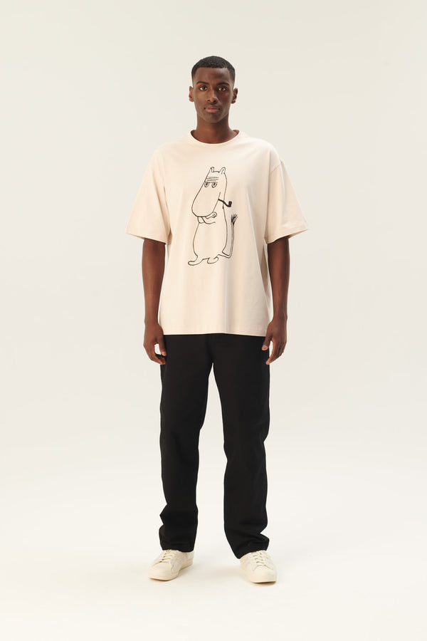 rue de tokyo TOYO MOOMIN COTTON JERSEY - CHALK WITH BLACK PRINT