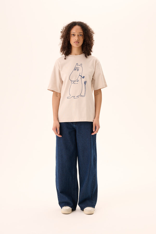 Rue De Tokyo TOYO MOOMIN COTTON JERSEY - CHALK WITH NAVY PRINT
