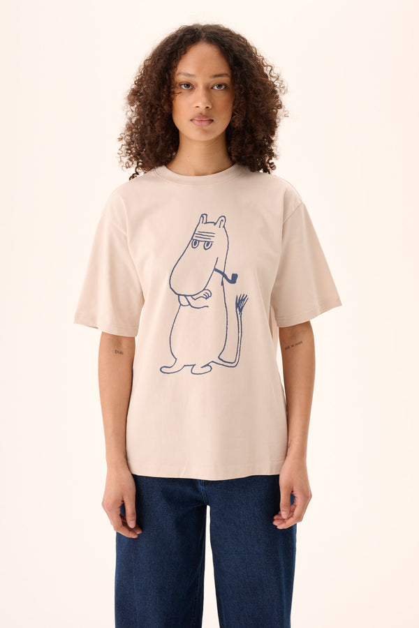 rue de tokyo TOYO MOOMIN COTTON JERSEY - CHALK WITH NAVY PRINT