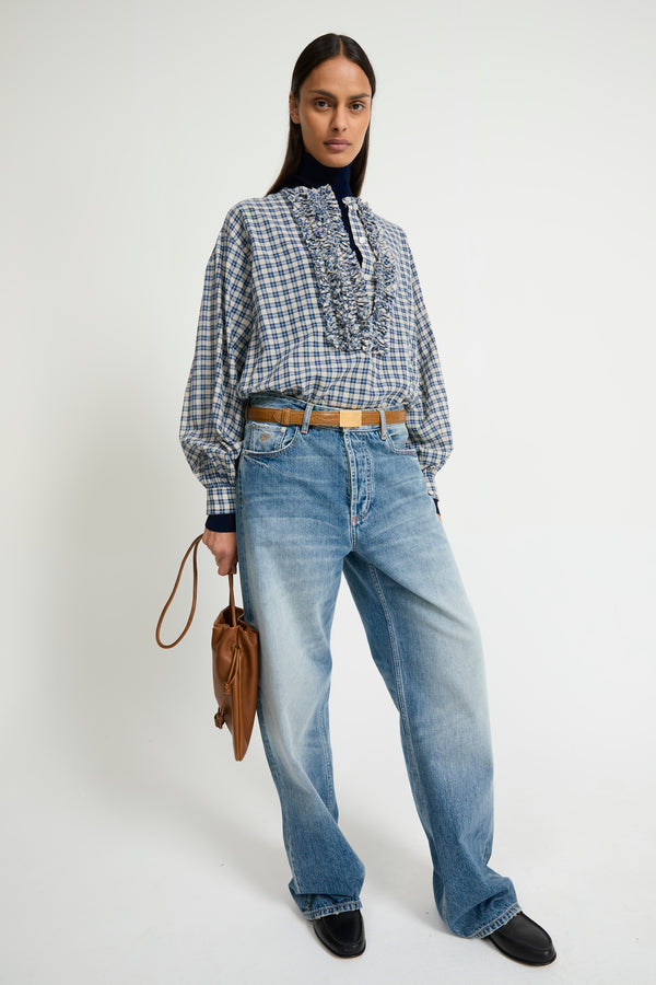 Rue Madam Blouse Magritte Navy-Sand-Checks