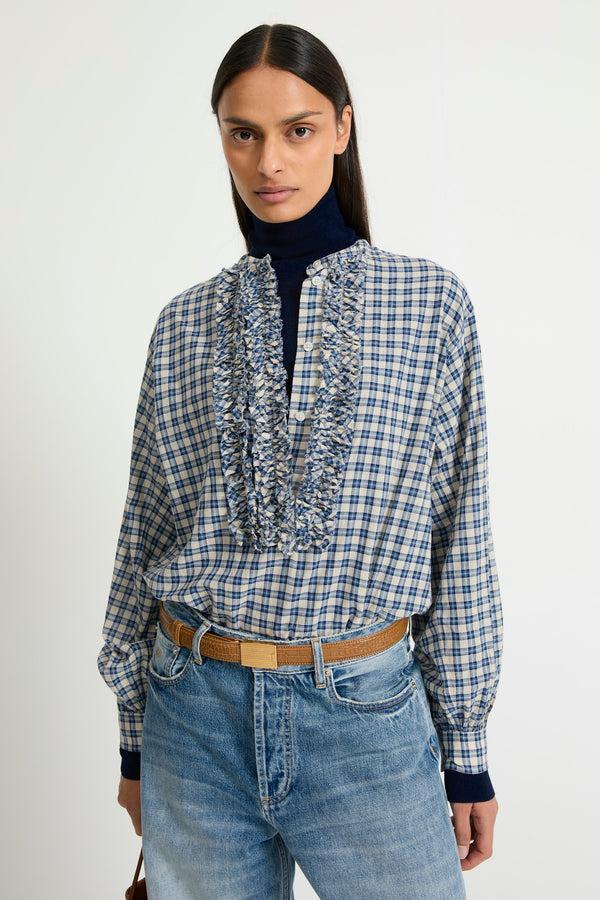 rue madam Blouse Magritte Navy-Sand-Checks