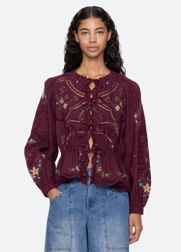 rue madam Blouse Rs26-133 Burgundy