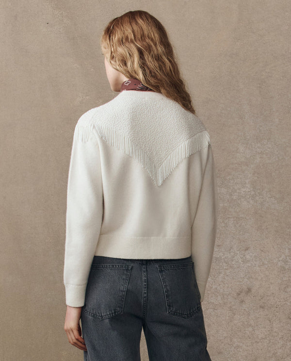 Rue Madam Cardigan Beaded Fringe Ca Cream