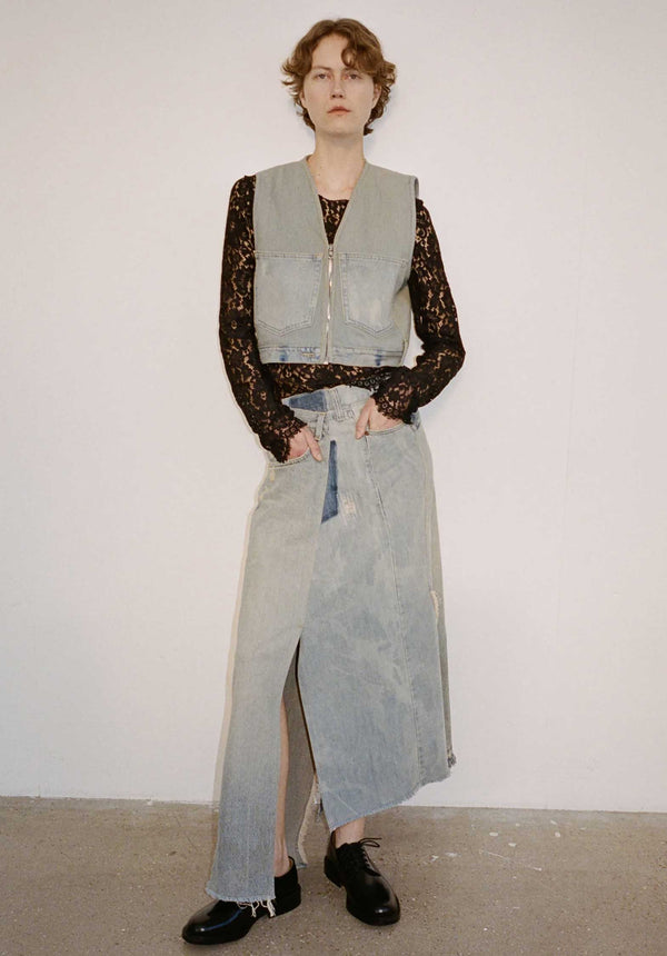 rue madam Denim Skirt Pf24-006 Blue