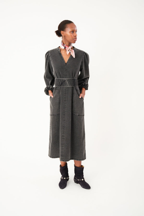 rue madam Dress Parisll Midi Dre Washed-Black