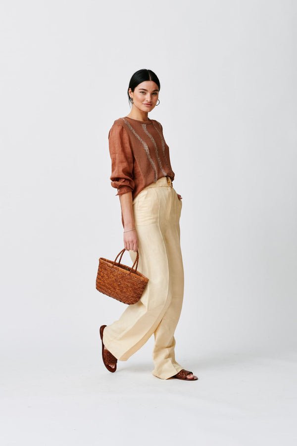 Rue Madam Tote Bag Mini Flat Gora Tan-Black-Edges