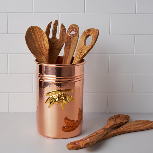 ruffoni Copper Utensil Holder with 6 pcs Olivewood Tool Set