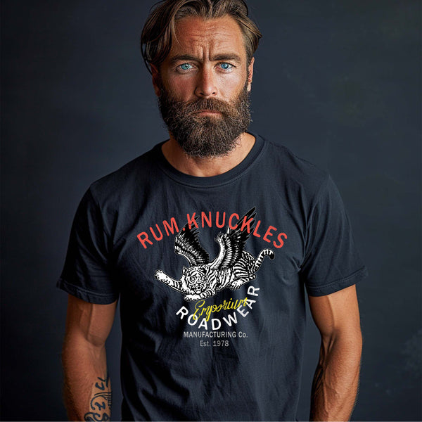 rum knuckles RUM KNUCKLES FLYING TIGER T-SHIRT Black