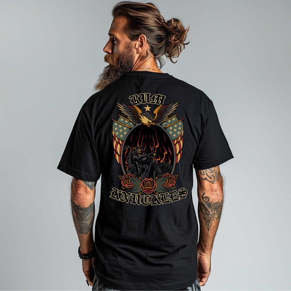 rum knuckles RUM KNUCKLES RK EAGLE BIKER T-SHIRT Black