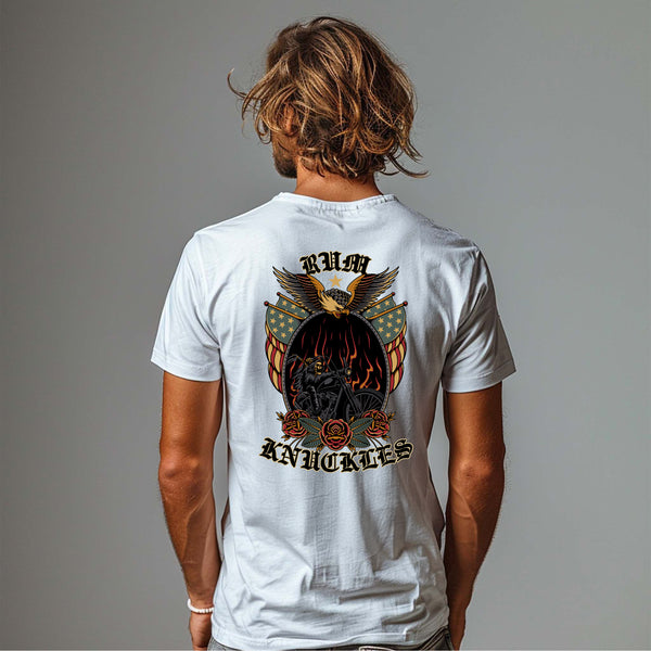 rum knuckles RUM KNUCKLES RK EAGLE BIKER T-SHIRT White