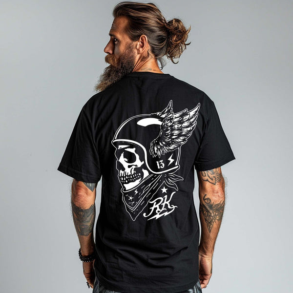 rum knuckles RUM KNUCKLES WINGED BIKER T-SHIRT Black Rum Knuckles London