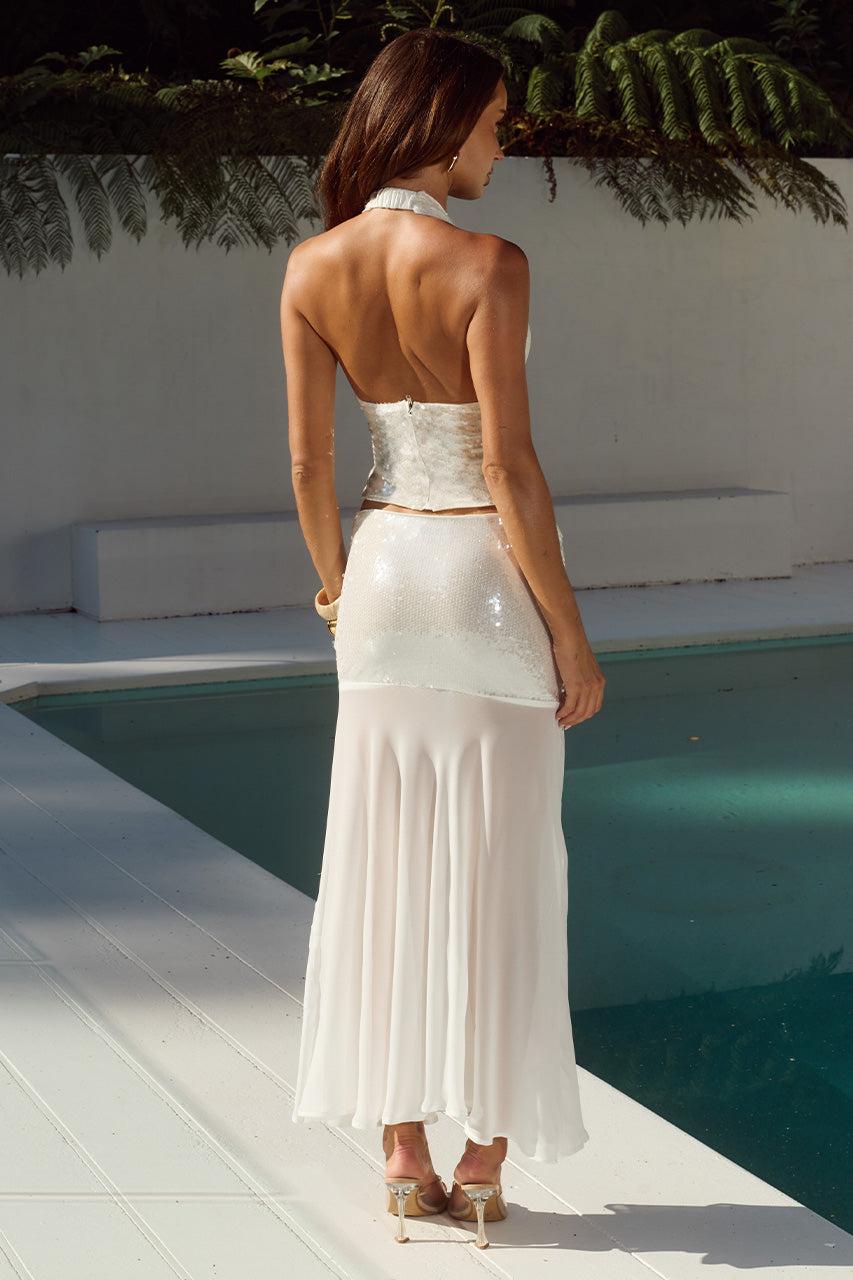 Runaway The Label ADELUNA DEEP PLUNGE HALTER TOP - WHITE