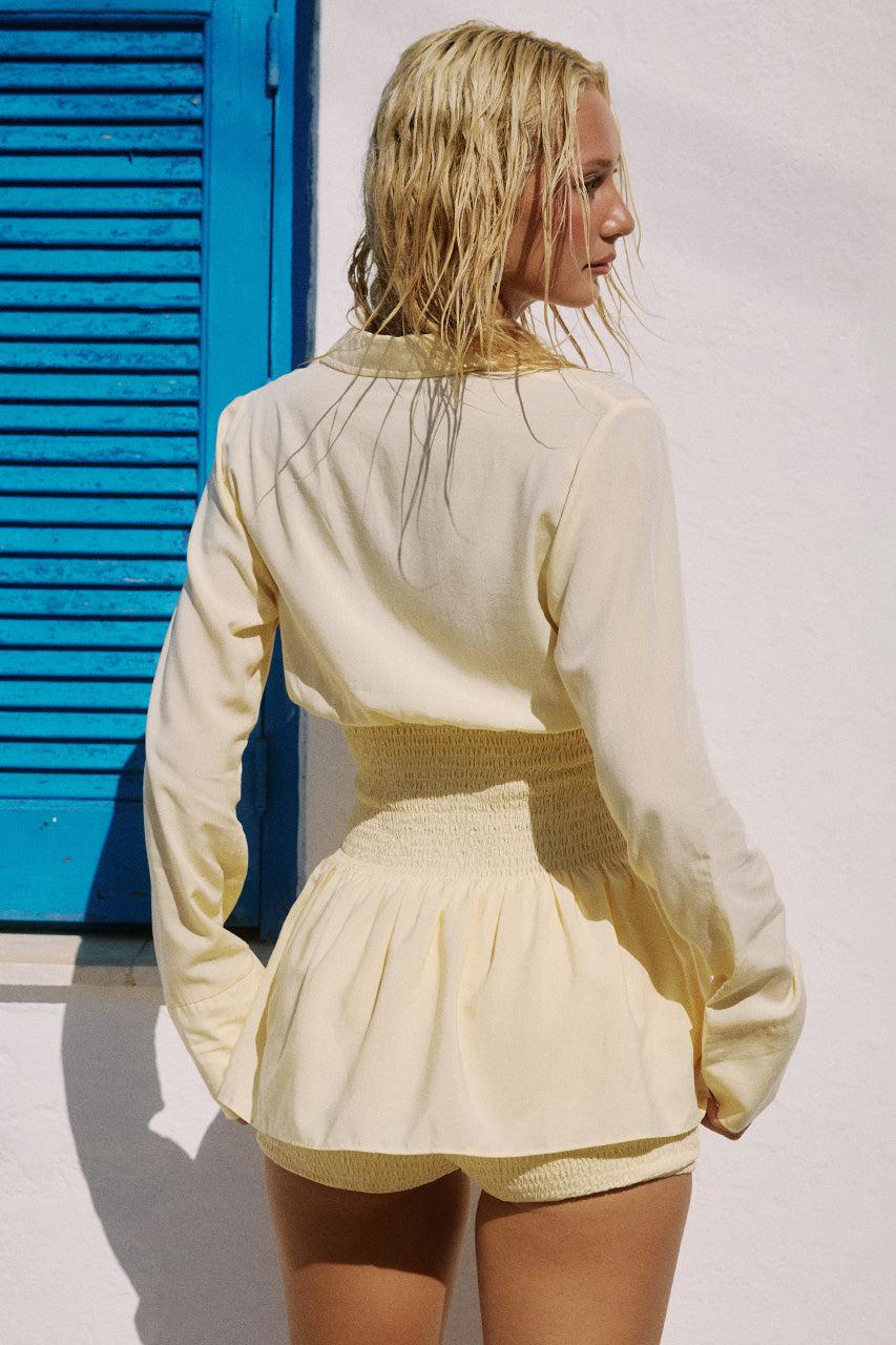 Runaway The Label ADORA LONG SLEEVE SHIRRED SHIRT - LEMON