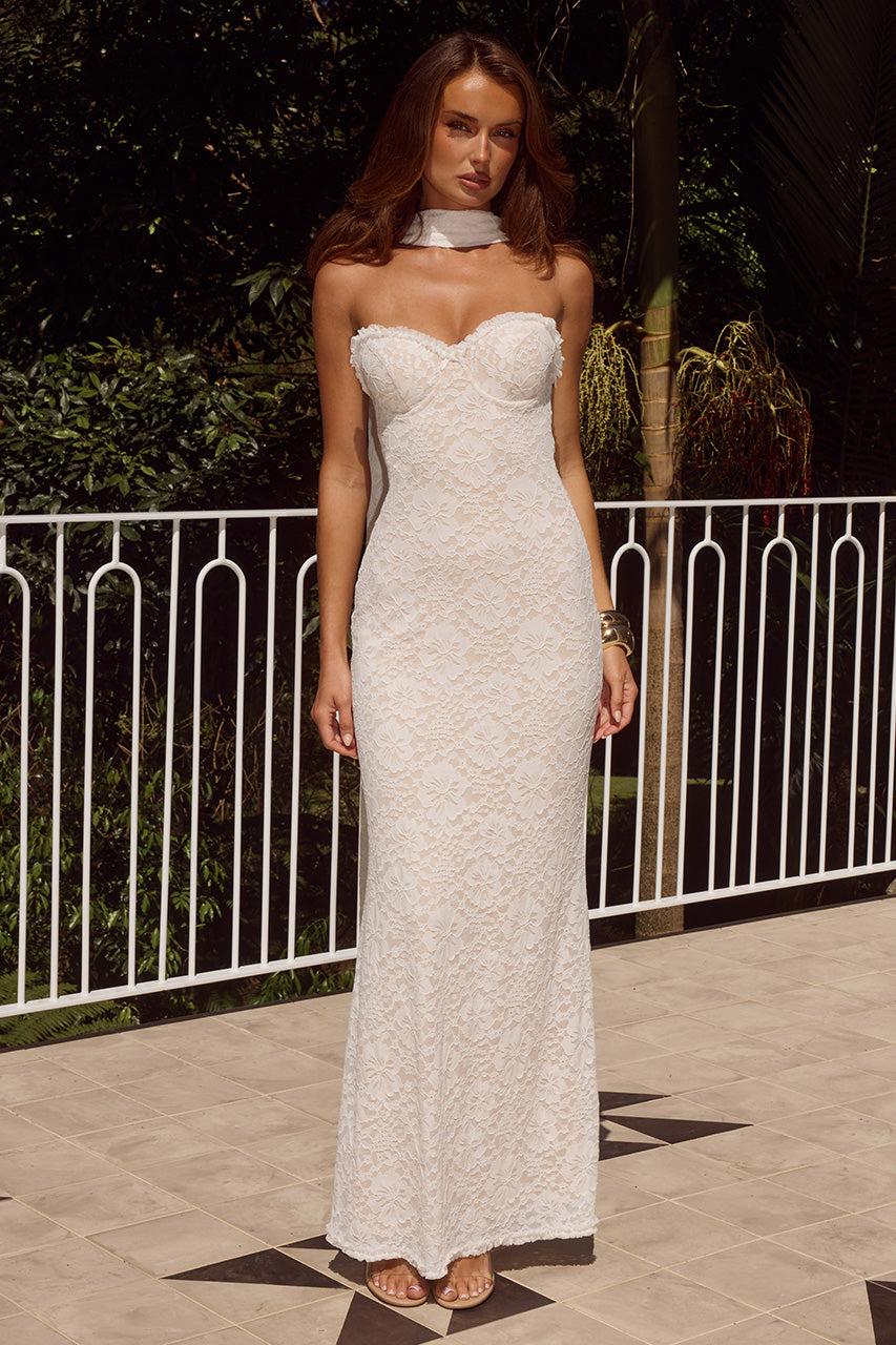 Runaway The Label AMANA STRAPLESS SCARF MAXI DRESS - WHITE