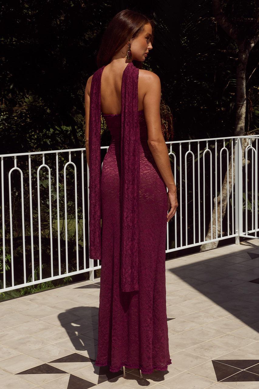 Runaway The Label AMANA STRAPLESS SCARF MAXI DRESS - WINE