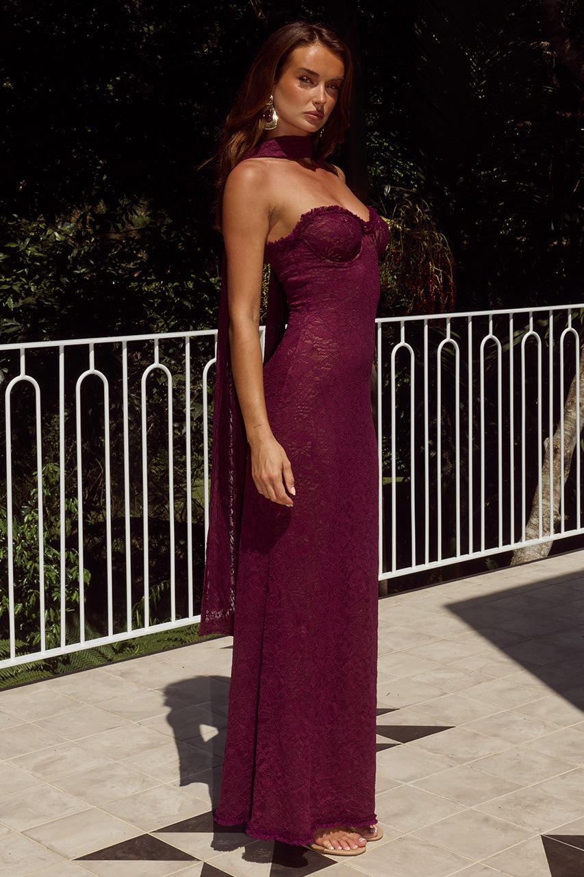 Runaway The Label AMANA STRAPLESS SCARF MAXI DRESS - WINE