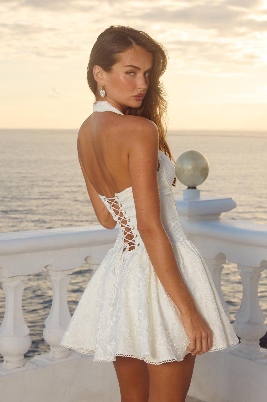 Runaway The Label AMITY V- NECK CORSET MINI DRESS - IVORY