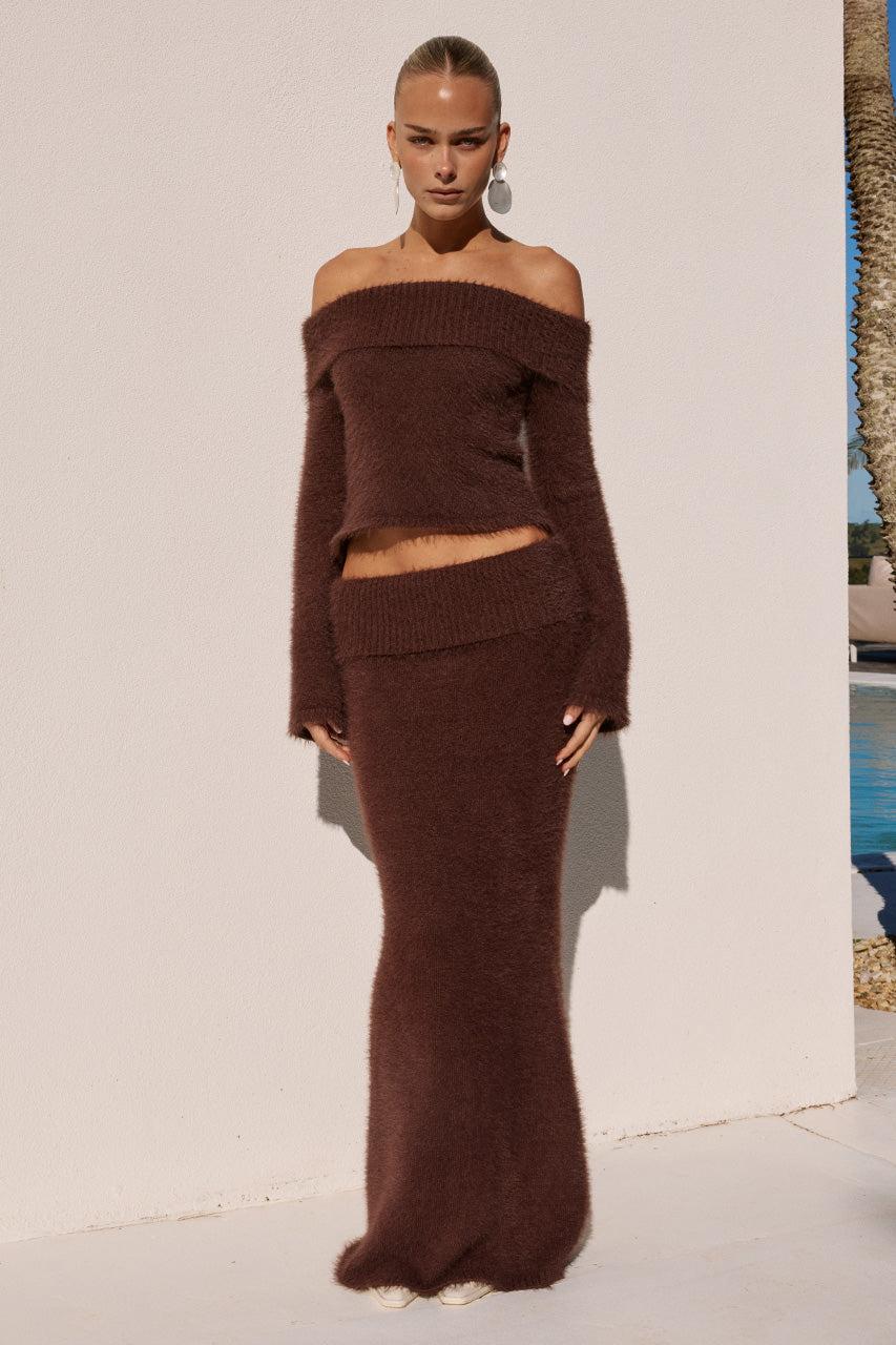runaway the label ANNELIESE KNIT MAXI SKIRT - CHOCOLATE