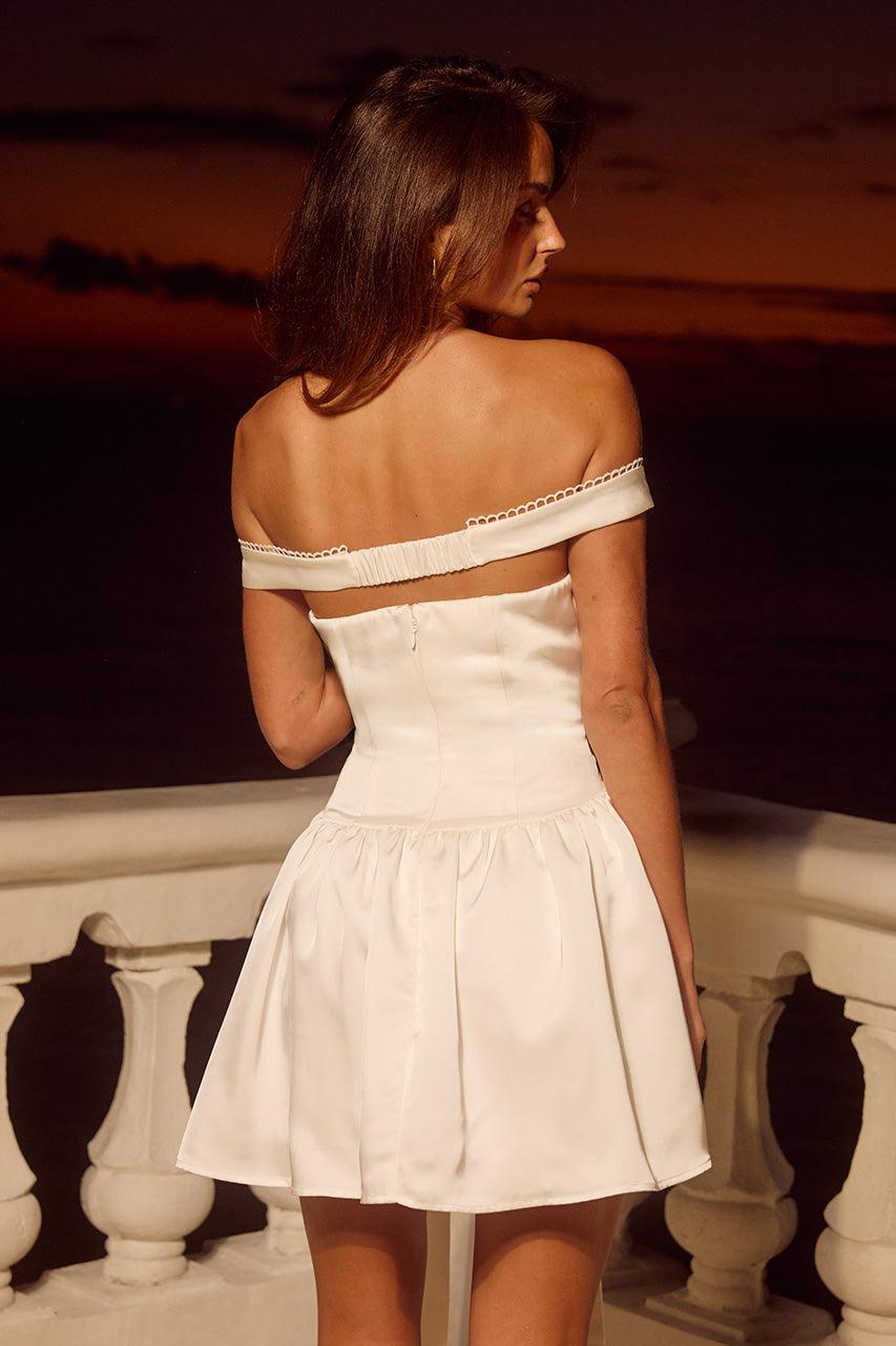 Runaway The Label AUBREY OFF SHOULDER BOW MINI DRESS - IVORY