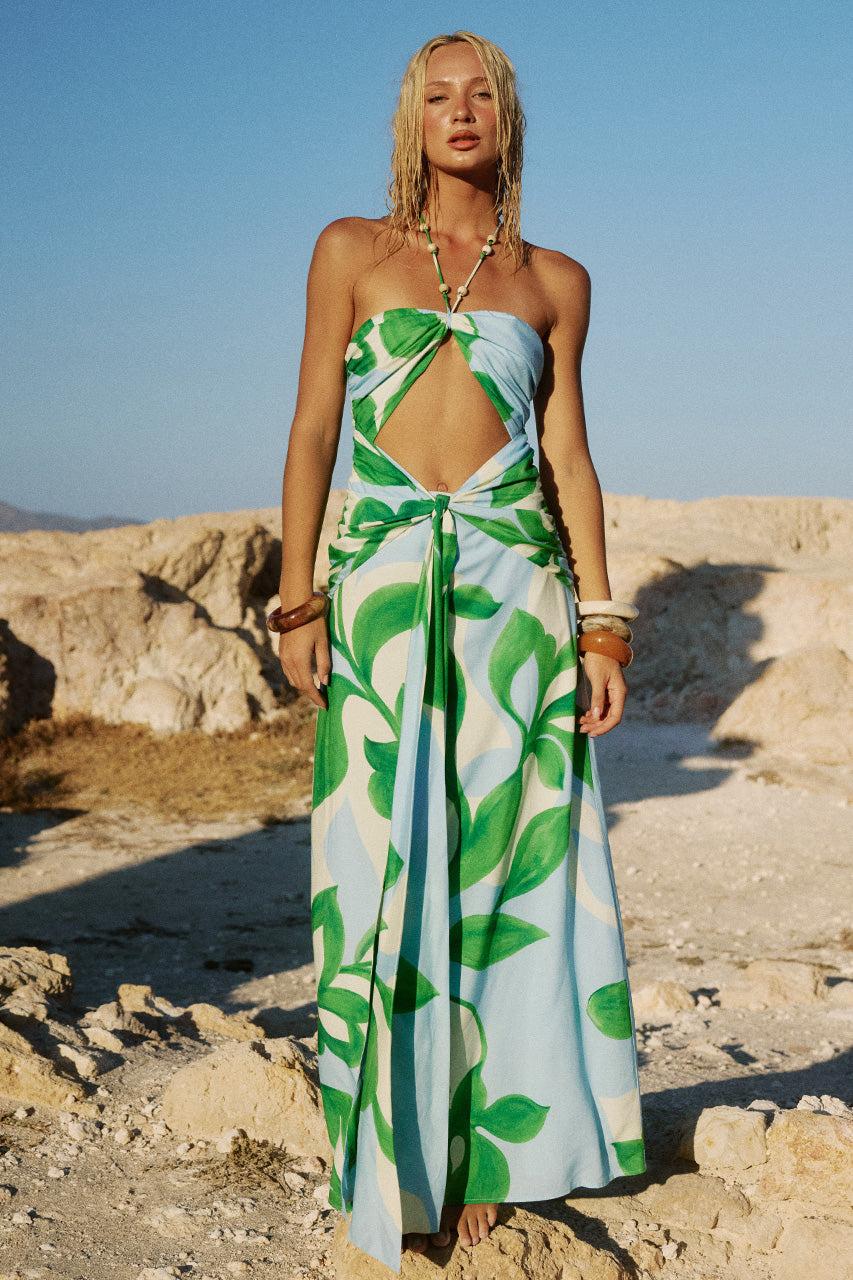 runaway the label AUBRIE CUT OUT HALTER MAXI DRESS - AMOREE BLUE