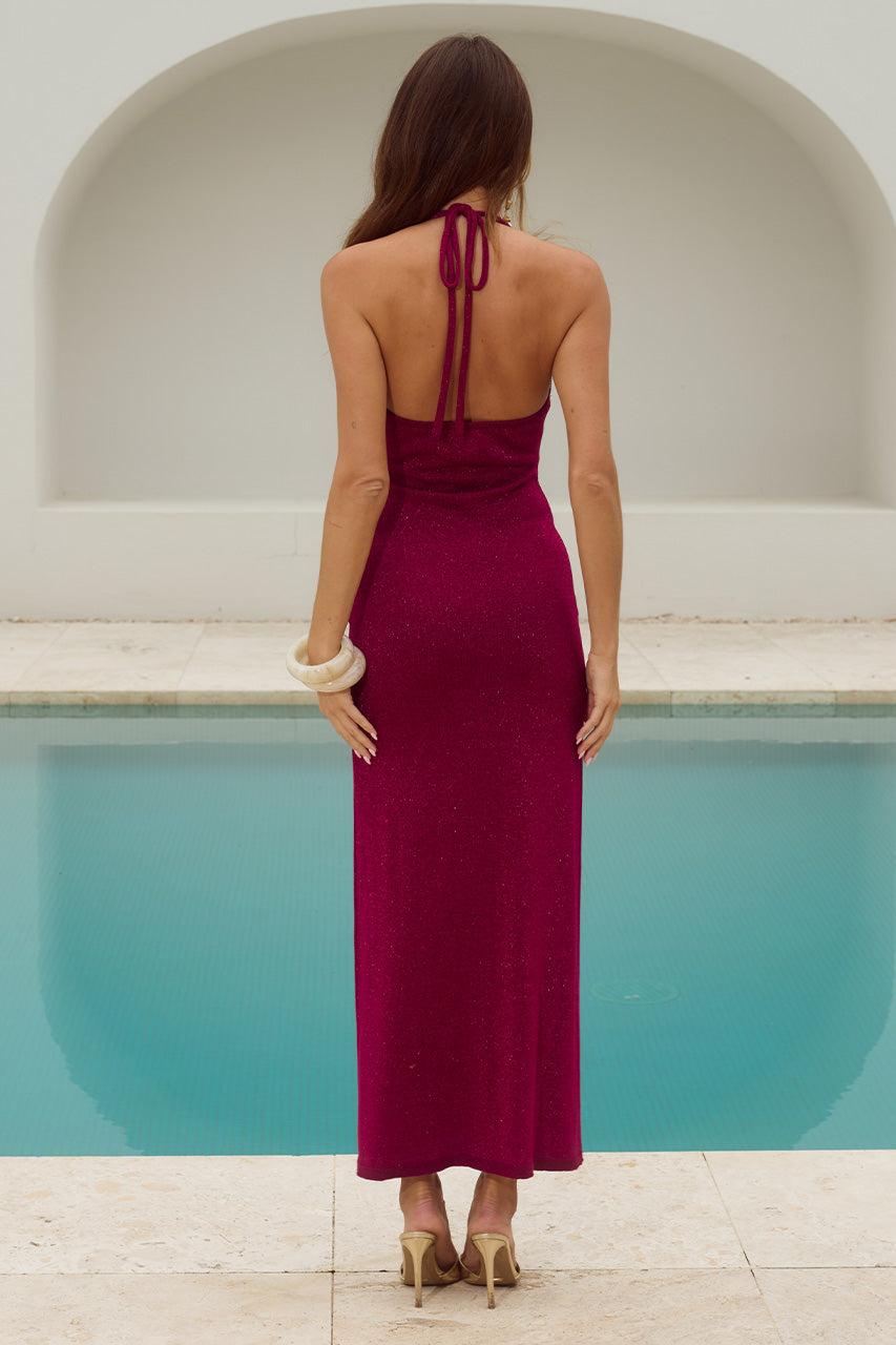 Runaway The Label AYELLA DEEP-V KNIT MAXI DRESS - BERRY